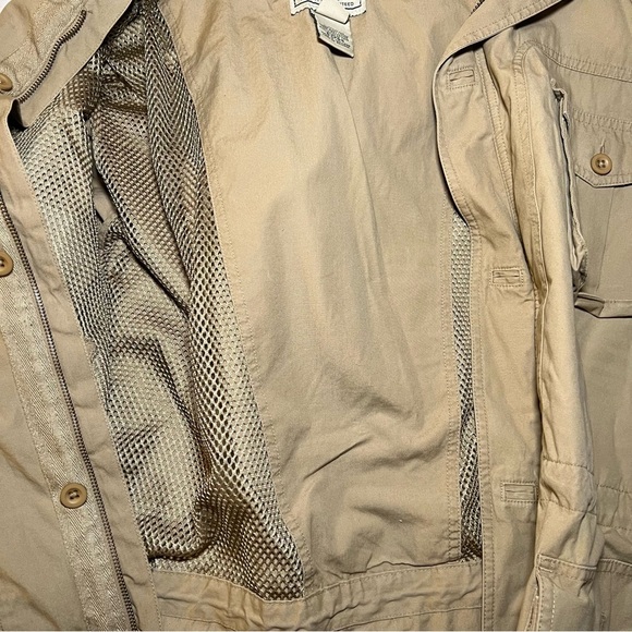 LL Bean Khaki Cargo Utility Jacket / Coat with Hood - Picture 5 of 8